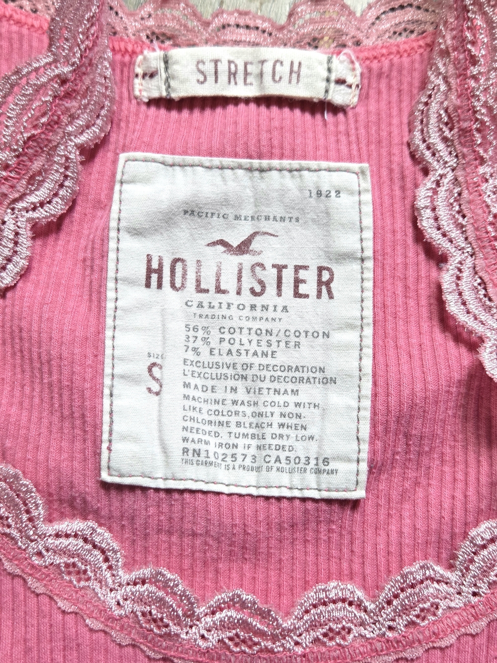 Vintange Hollister Y2K Pink Ribbed Lace Trim Cami Tank Top S Coquette Twilight - Picture 7 of 9
